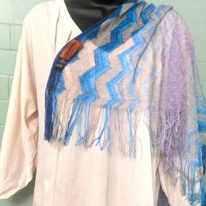 Missoni open knit blue purple pink scarf